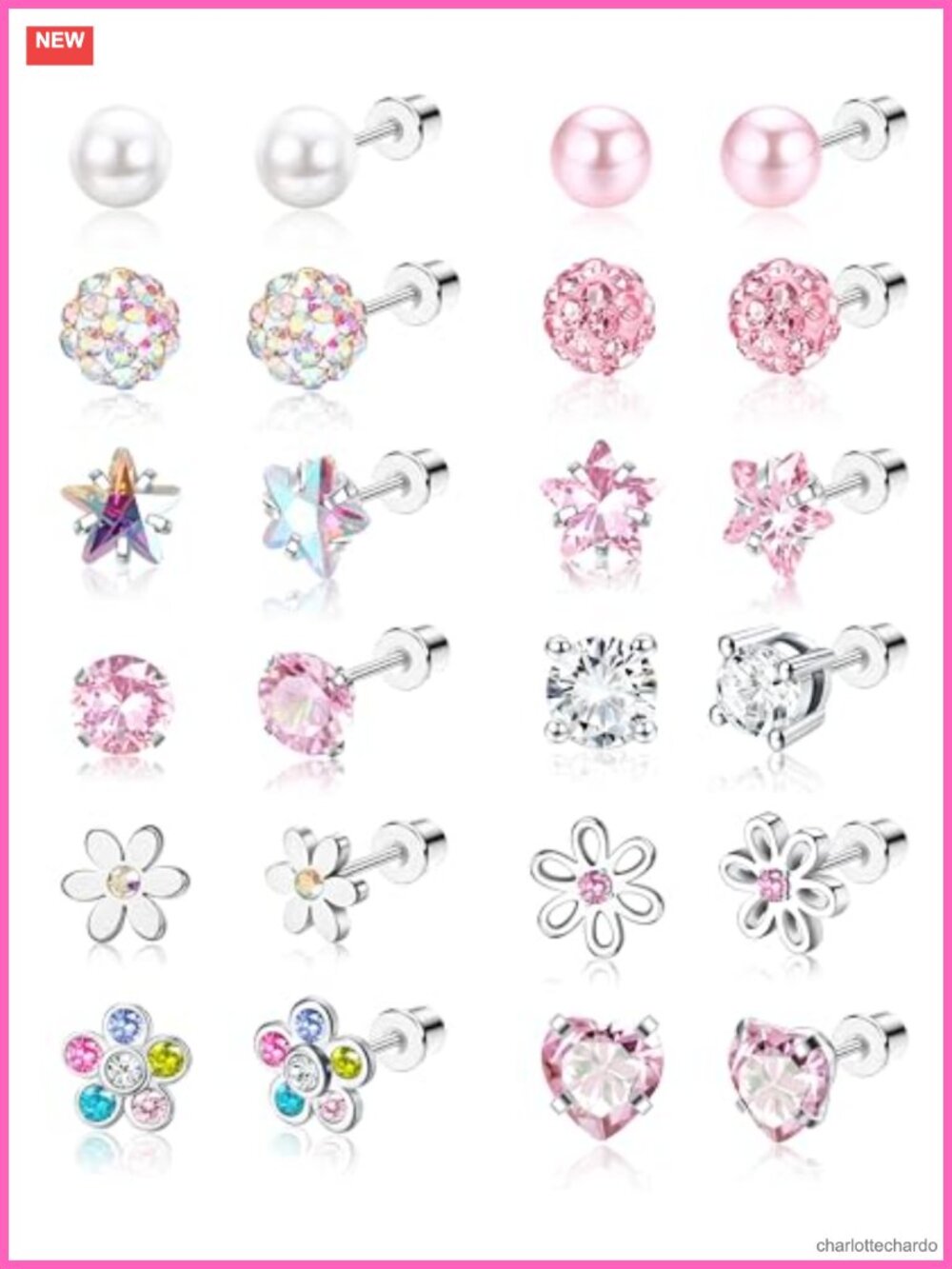 12 Pairs Hypoallergenic Screw Back Earrings Surgical Steel Stud Set